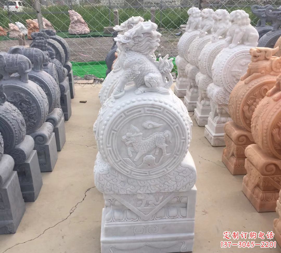威海汉白玉麒麟狮子抱鼓石