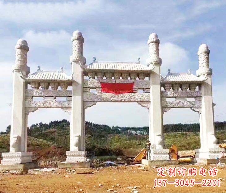威海汉白玉三门牌坊石雕