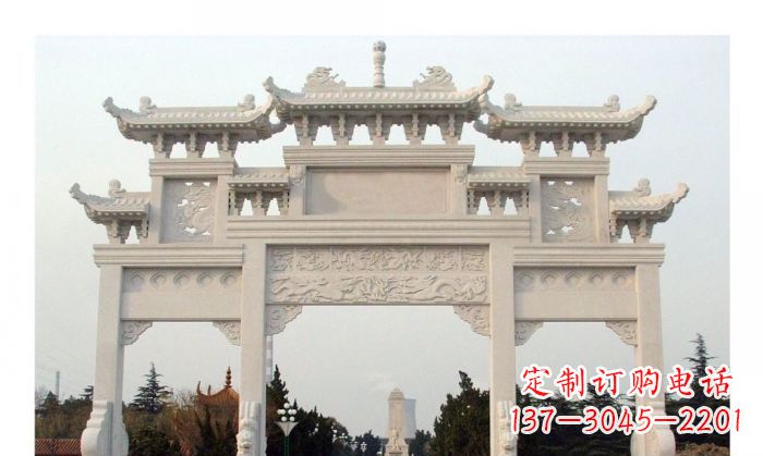 威海汉白玉三门石雕牌坊