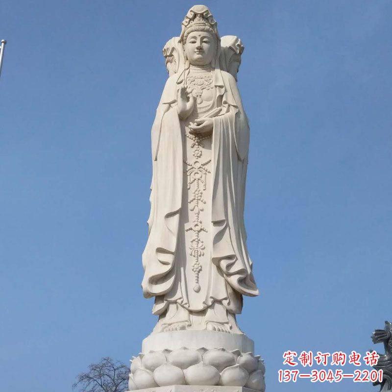 威海汉白玉三面观音石雕佛像