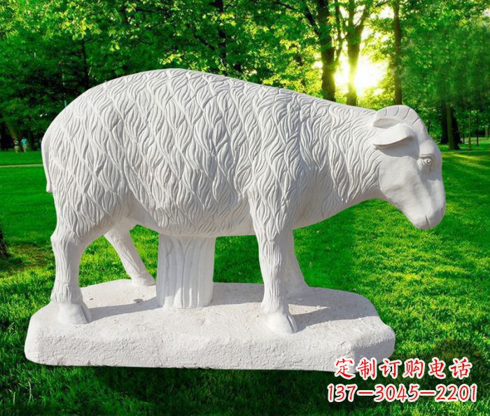 威海汉白玉山羊公园动物石雕 (3)