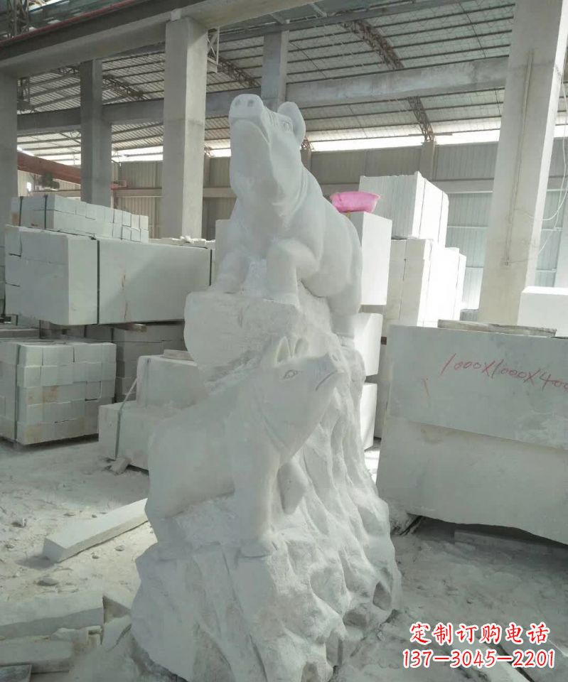 威海瑞颜祥彩汉白玉生肖猪雕塑