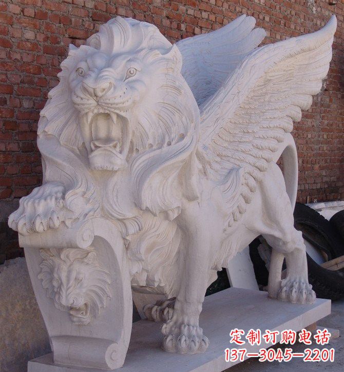威海汉白玉圣马可飞狮石雕,精致品质保证
