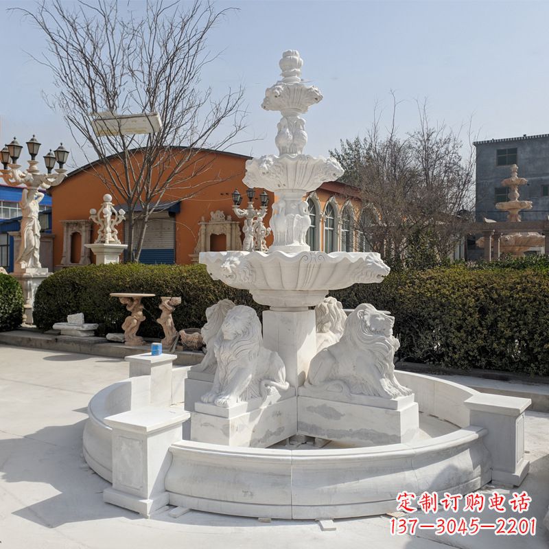 威海汉白玉狮子喷泉雕塑