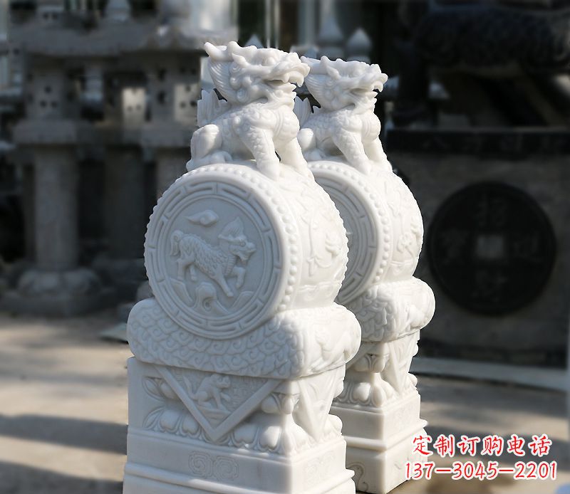 威海汉白玉狮子辟邪门墩雕塑