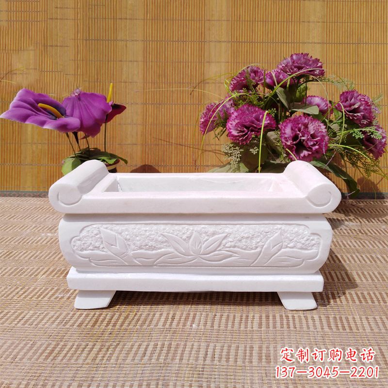 威海汉白玉石特色香炉雕塑