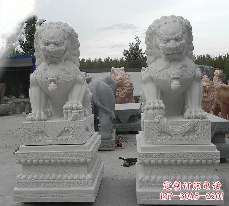 威海精致汉白玉守门狮子雕塑