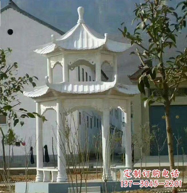 威海汉白玉双层凉亭石雕