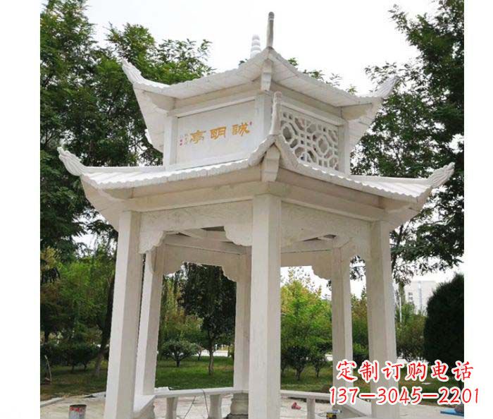 威海汉白玉双层六角凉亭公园石雕
