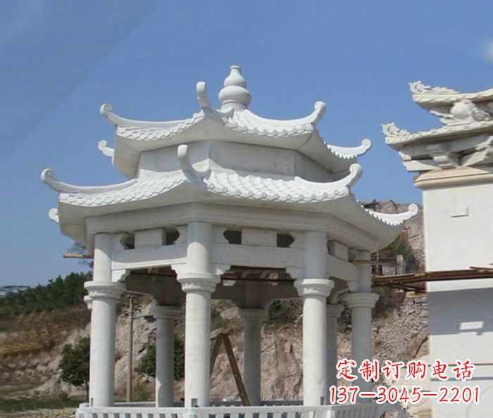 威海精美汉白玉双层石凉亭雕塑
