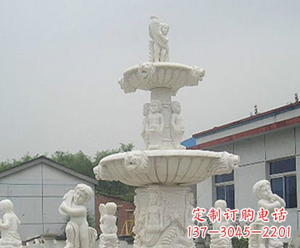 威海汉白玉天使大型喷泉石雕