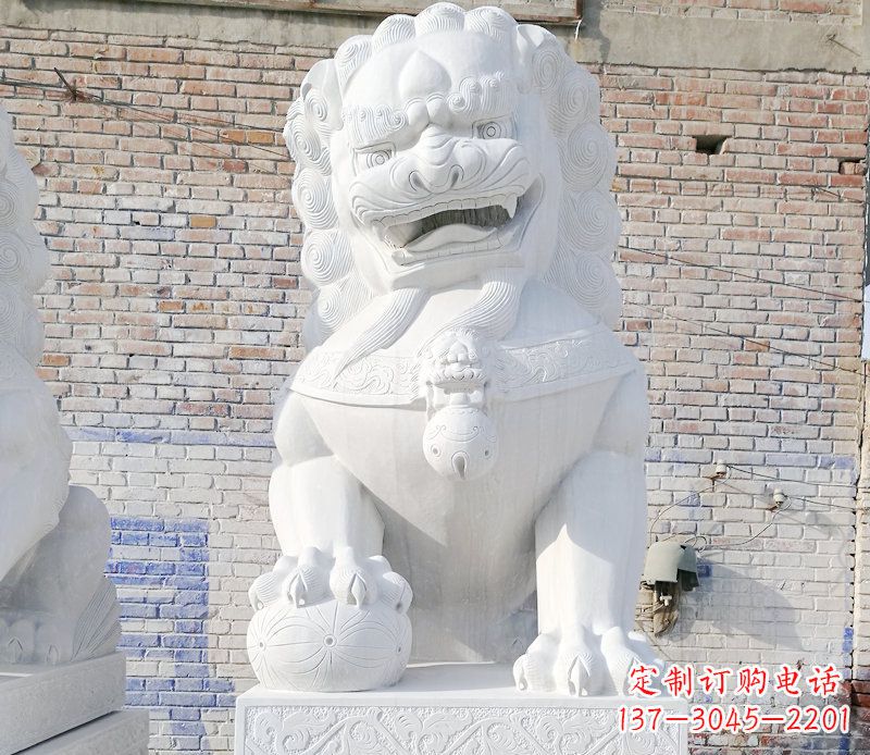 威海正宗汉白玉狮子门墩雕塑