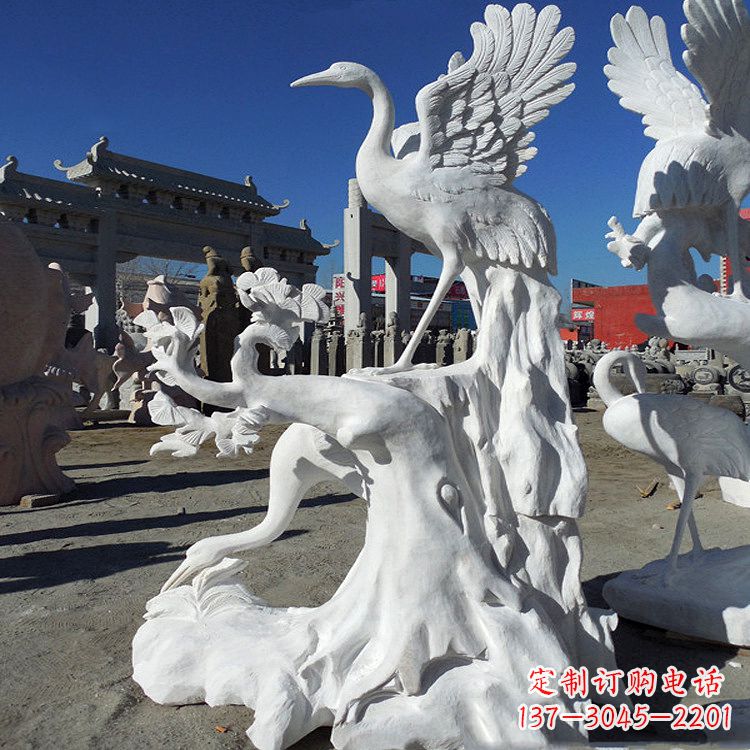 威海汉白玉仙鹤景观石雕,让你的空间充满灵动之美