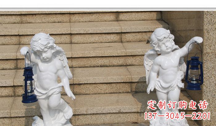 威海领雕塑-汉白玉小天使公园西方人物路灯石雕