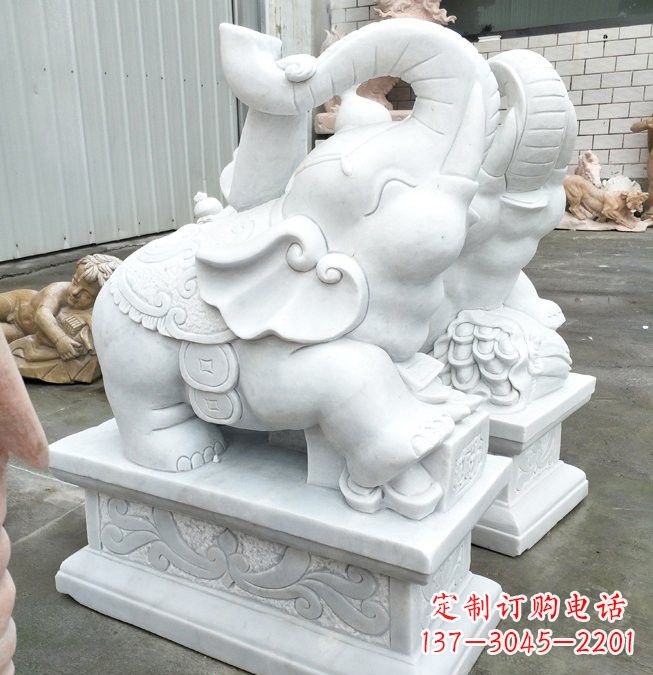 威海汉白玉招财如意小象石雕
