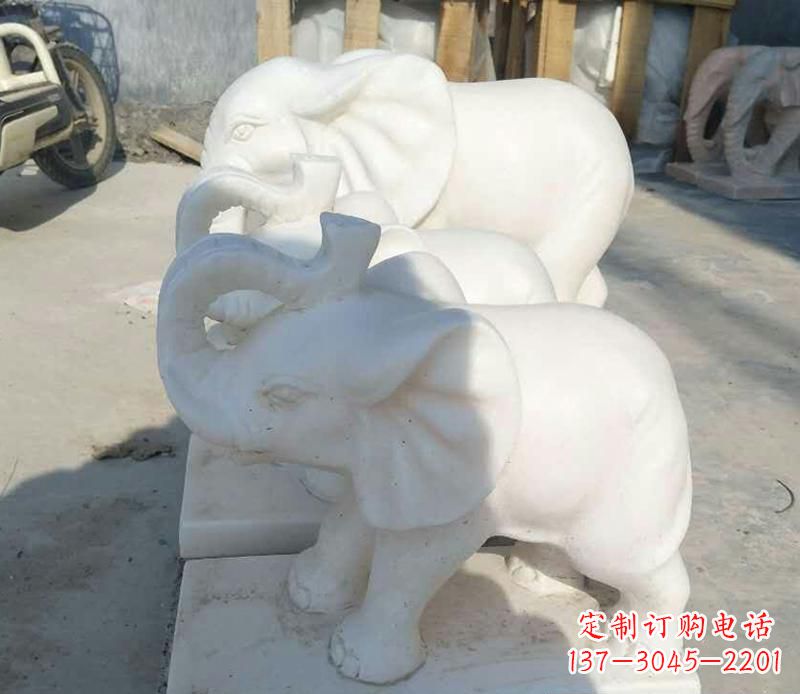 威海汉白玉招财小象雕塑