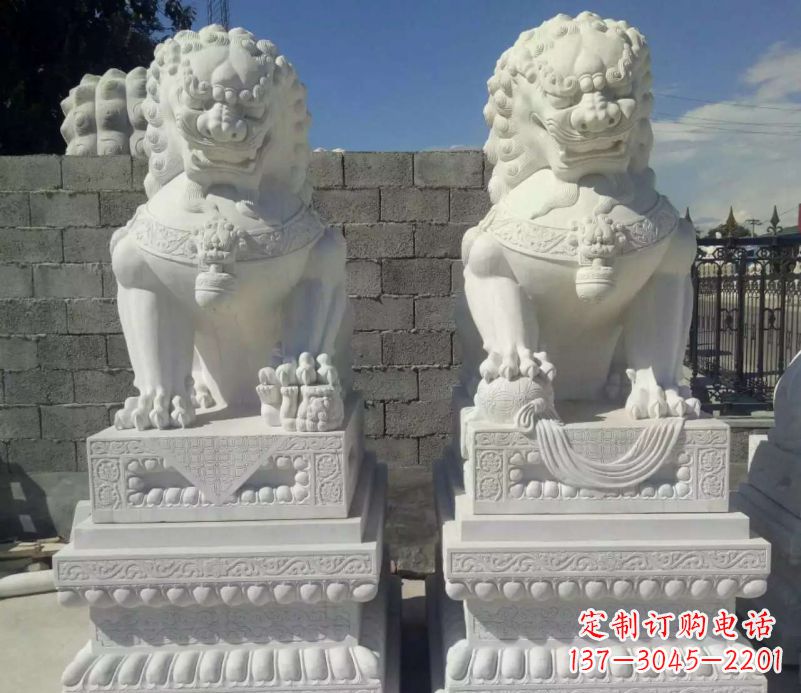 威海汉白玉镇宅狮子石雕,完美贴近生活
