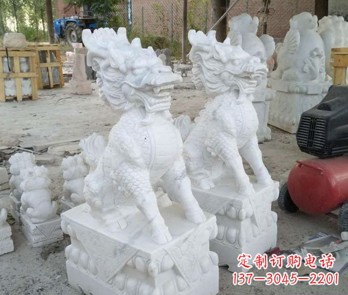 威海中领雕塑——精美绝伦的汉白玉麒麟门口镇宅石雕