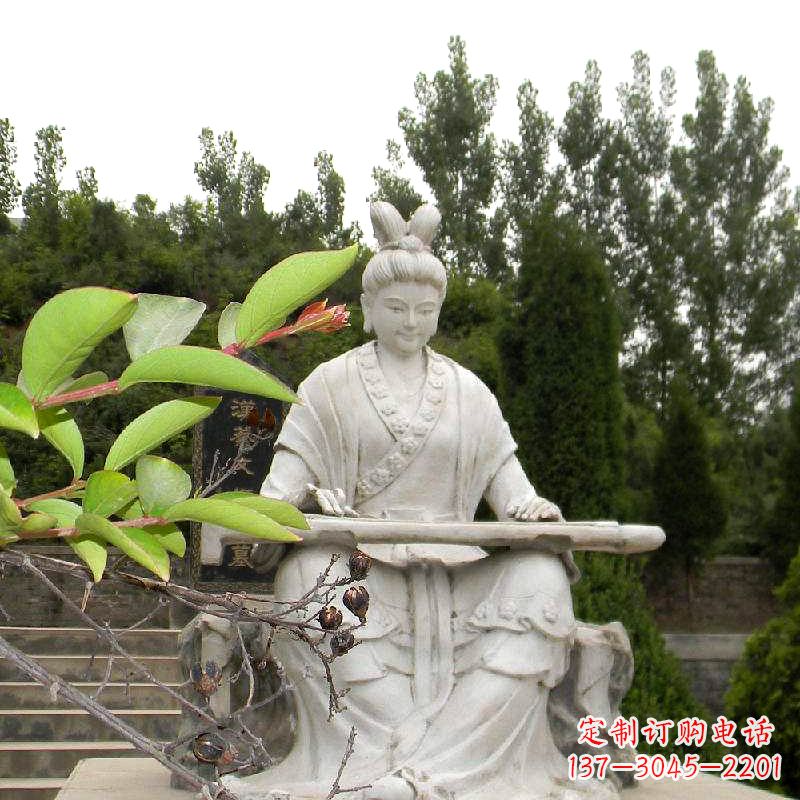 威海汉末才女蔡文姬弹琴石雕塑-景区园林历史名人雕像