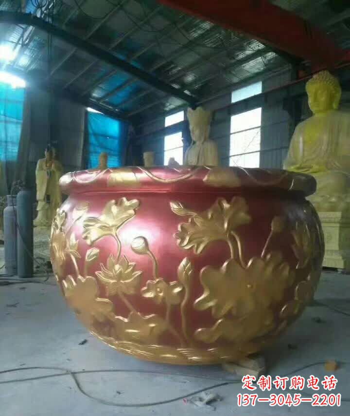 威海荷花水缸铜雕塑,高雅奢华!