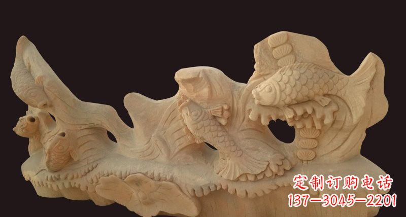 威海荷花鲤鱼石雕,精美绝伦