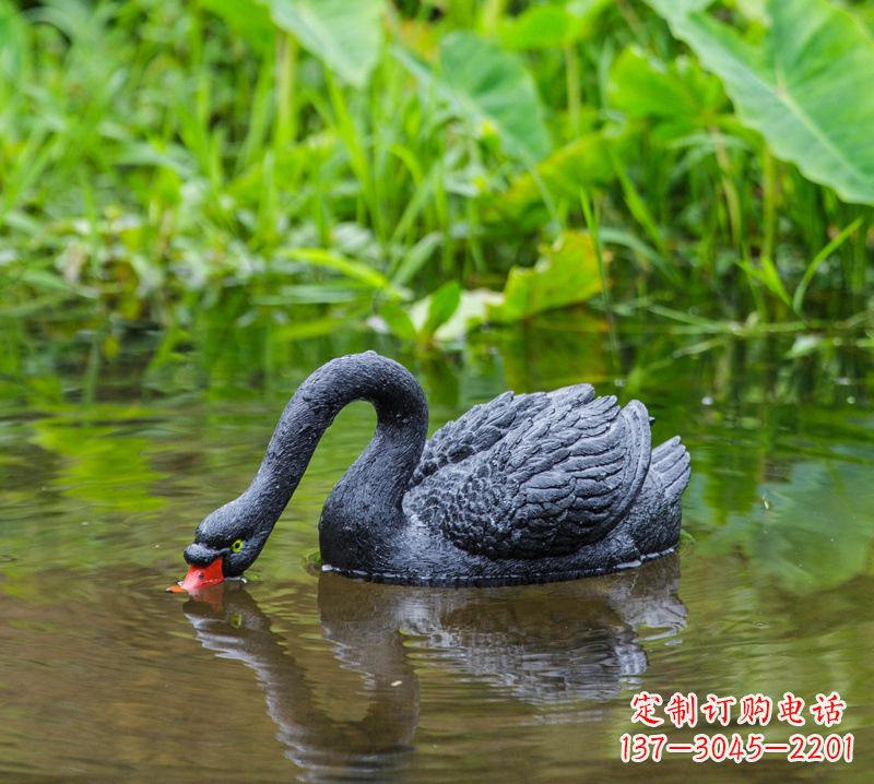 威海黑天鹅喝水款-池塘水塘装饰动物雕塑摆件