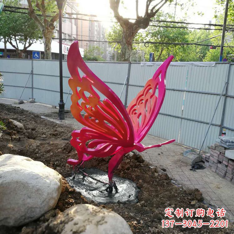 威海红色不锈钢蝴蝶园林摆件