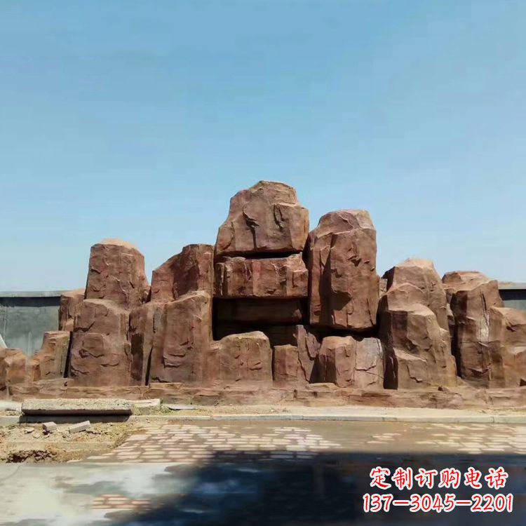 威海假山雕塑,红色塑石精美制作