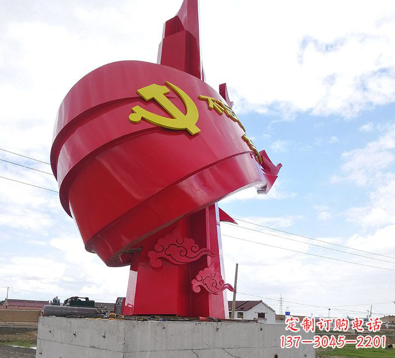 威海展现党旗文化的不锈钢党旗雕塑