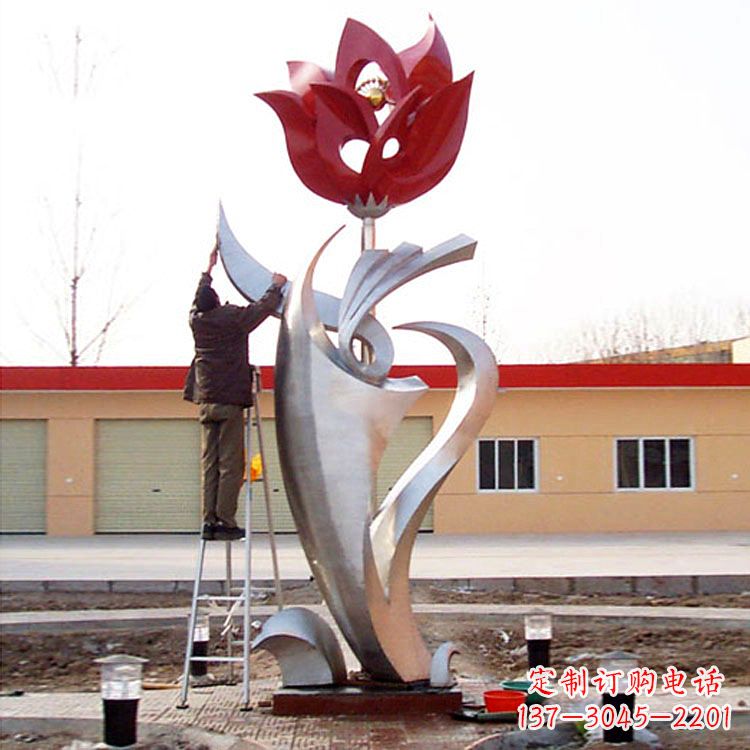 威海户外大型不锈钢雕塑玫瑰花