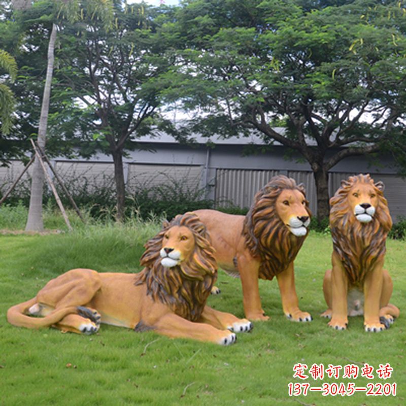 威海把公园里的斗勇气释放出来--领雕金刚户外仿真狮子雕塑