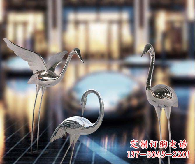 威海户外镜面不锈钢仙鹤雕塑