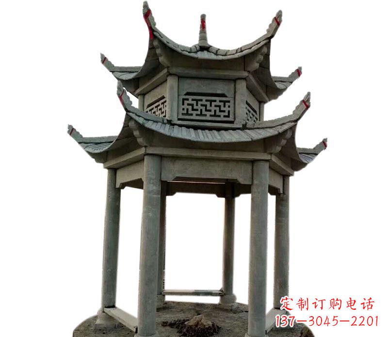 威海传统双层六角凉亭石雕