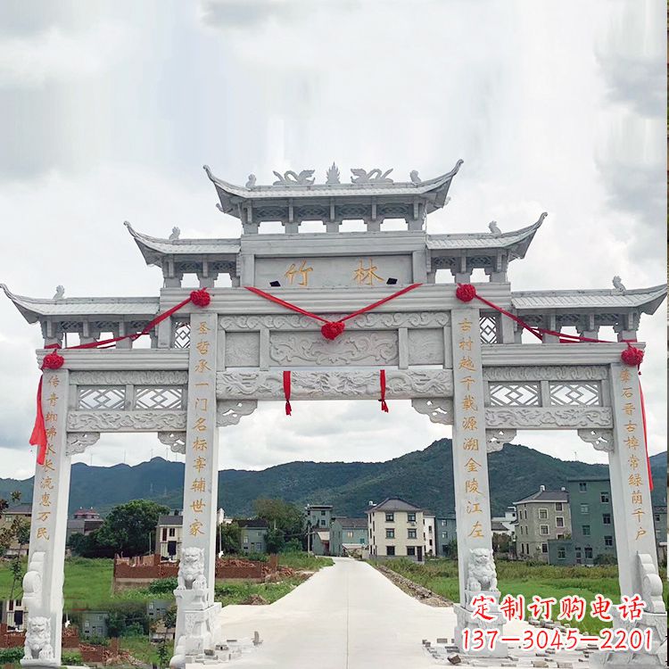 威海花岗岩三门石牌坊雕塑