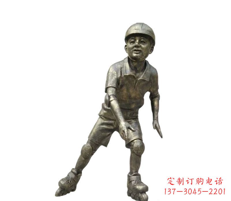 威海滑轮滑的儿童铜雕