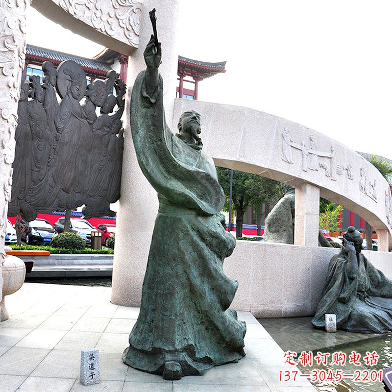 威海画史画圣吴道子仿古铜雕像