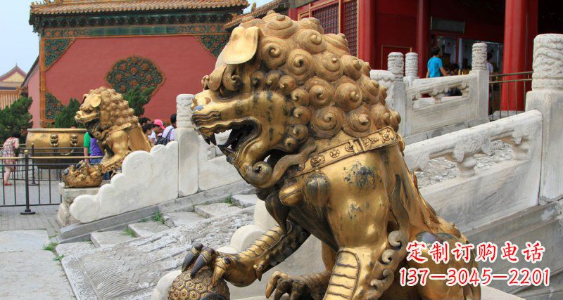 威海黄铜狮子故宫狮雕塑,高端定制艺术品