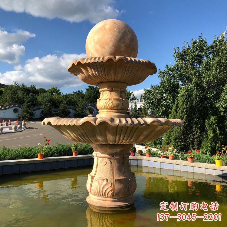 威海经典黄锈石喷泉装饰雕塑