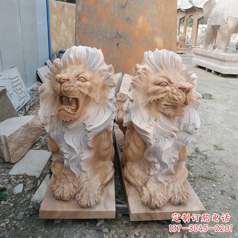 威海风格多样的狮子雕塑