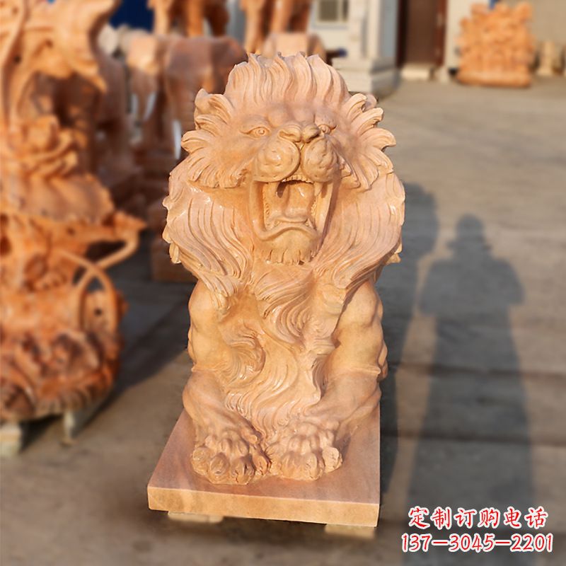 威海象征力量的汇丰狮子红石雕