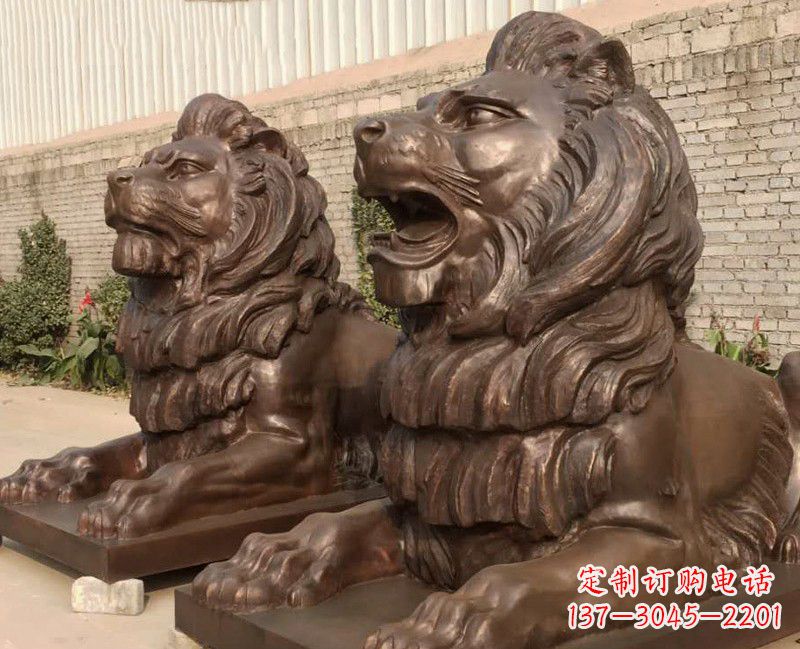 威海汇丰铜雕狮子,威武雄壮