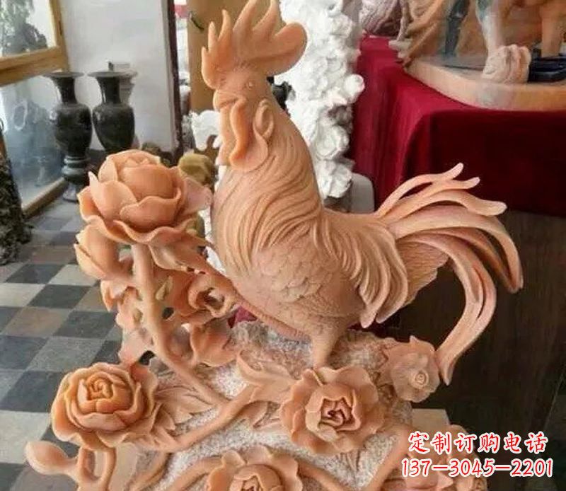 威海国家元素:吉祥如意公鸡石雕