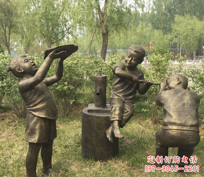 威海艺术熊孩子,活泼可爱的儿童雕塑