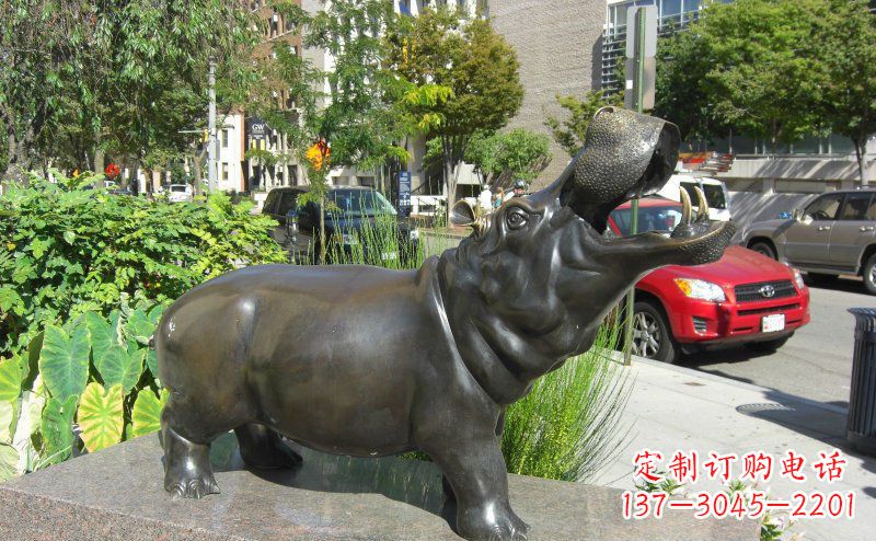 威海街边河马景观铜雕