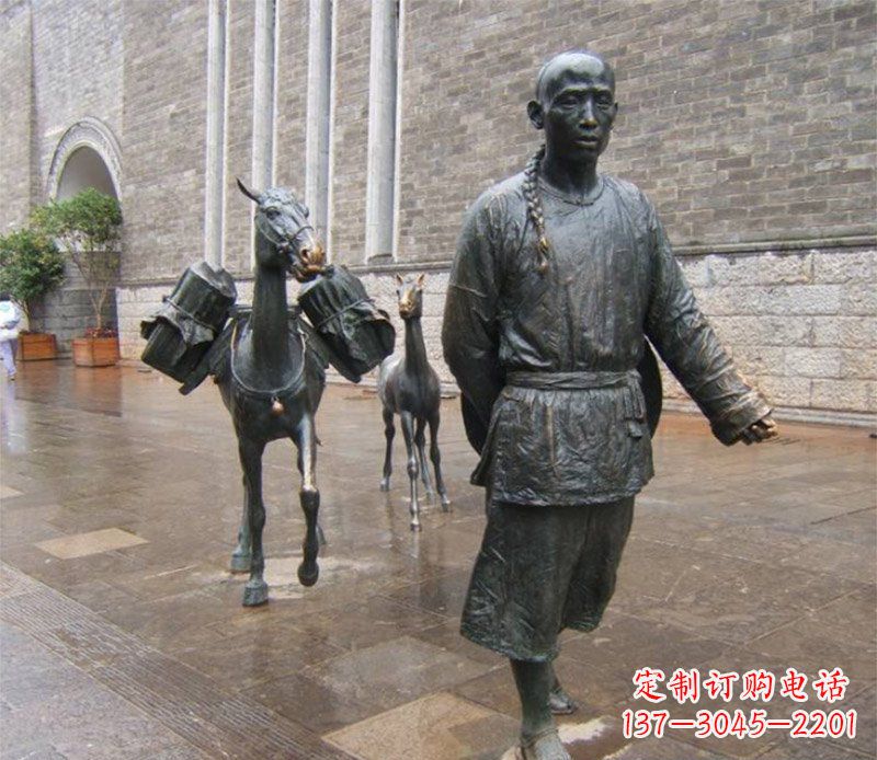 威海中领雕塑专业定制古代人物小品毛驴铜雕