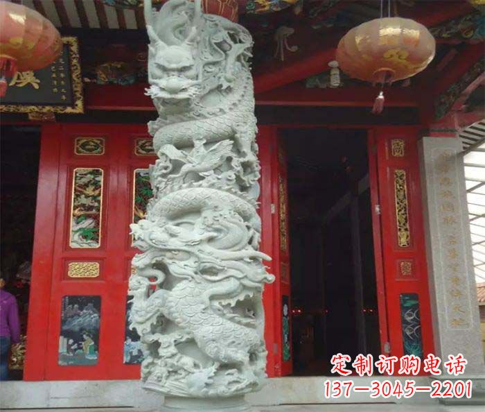 威海精美的大理石龙柱雕塑