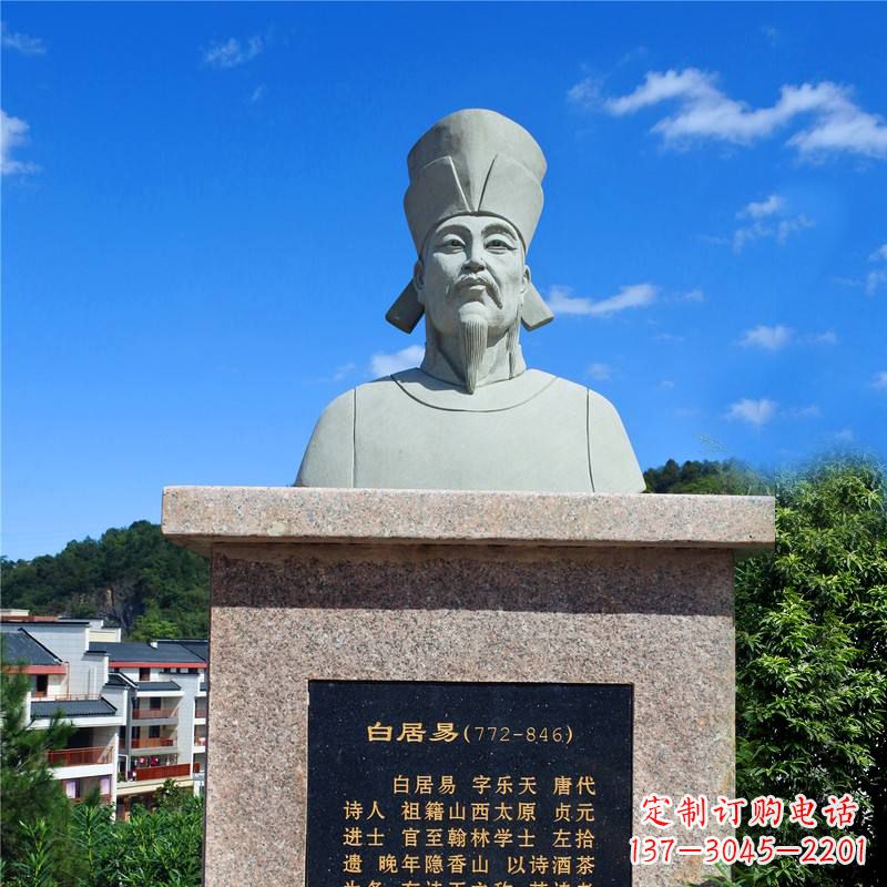 威海景区公园历史名人唐代现实主义诗人白居易石雕头像