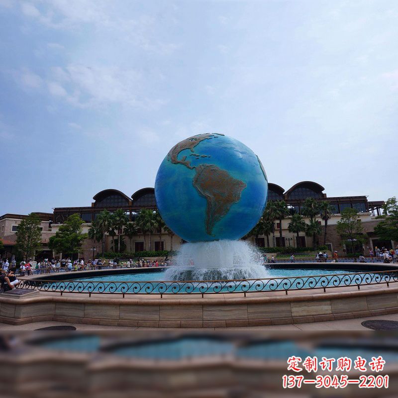 威海视觉奇景,不锈钢水景喷泉地球仪雕塑