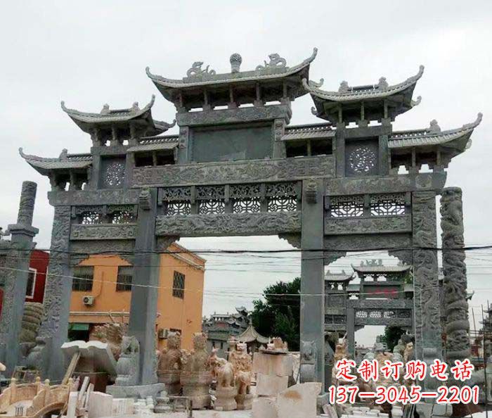 威海景区三门牌坊石雕 (3)