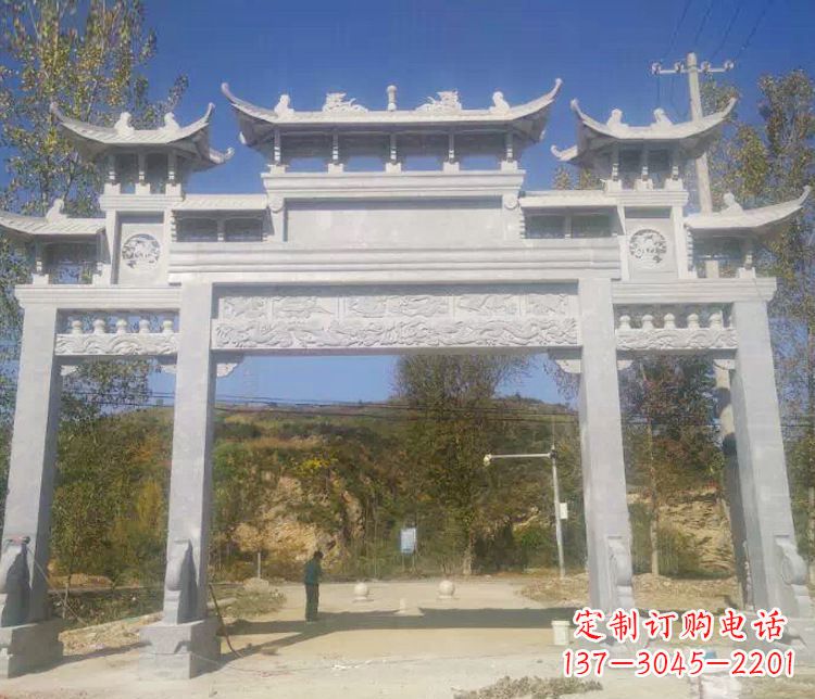 威海景区三门仿古石牌坊石雕